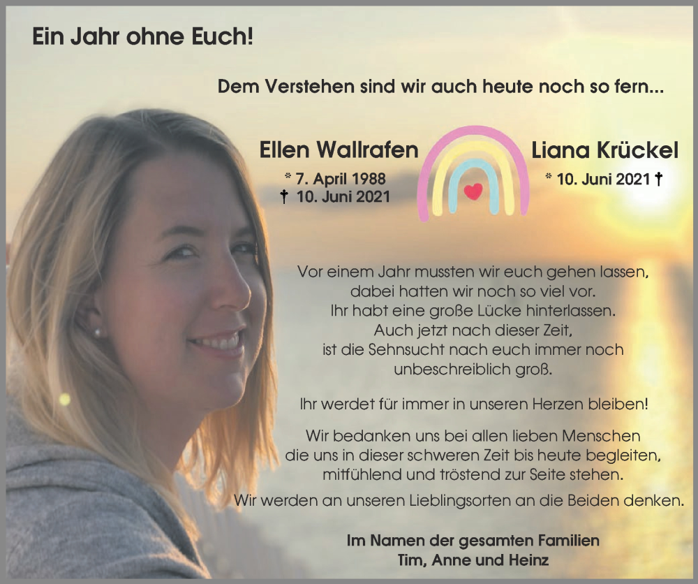  Traueranzeige für Ellen Wallrafen vom 05.06.2022 aus Zeitung am Sonntag