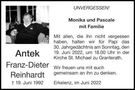 Traueranzeige von Franz-Dieter Reinhardt von Zeitung am Sonntag