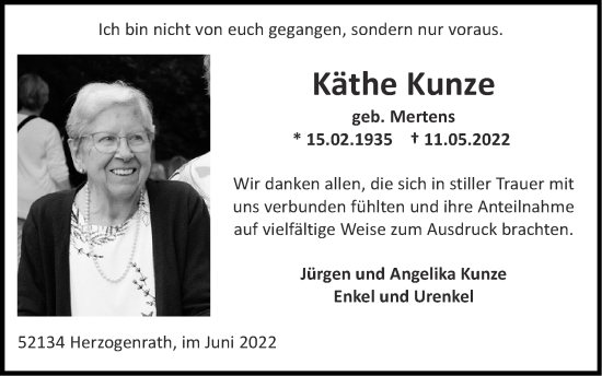 Traueranzeige von Käthe Kunze von Zeitung am Sonntag