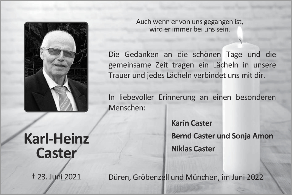  Traueranzeige für Karl-Heinz Caster vom 19.06.2022 aus Zeitung am Sonntag