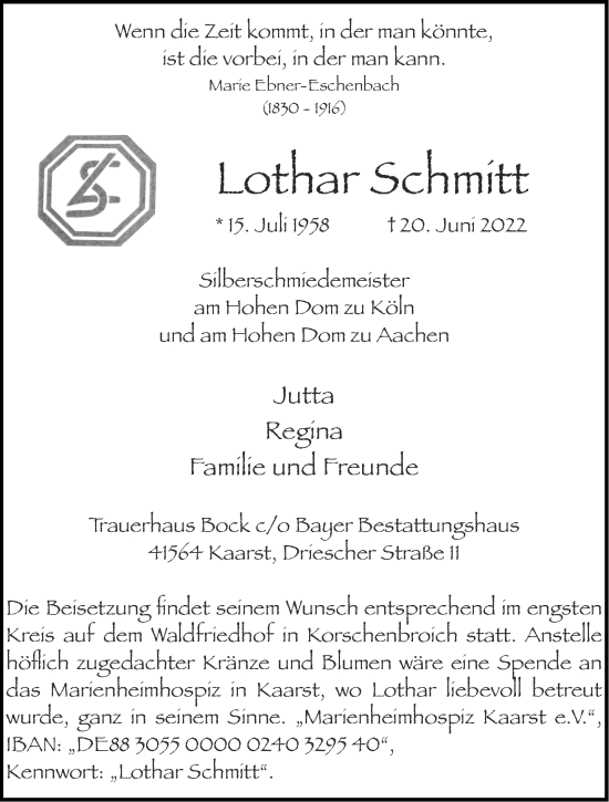 Traueranzeige von Lothar Schmitt von Aachener Zeitung / Aachener Nachrichten