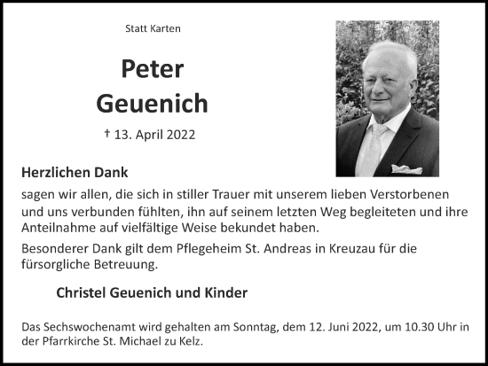 Traueranzeige von Peter Geuenich von Zeitung am Sonntag