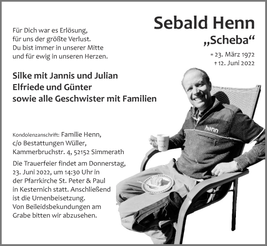 Traueranzeige von Sebald Henn von Zeitung am Sonntag