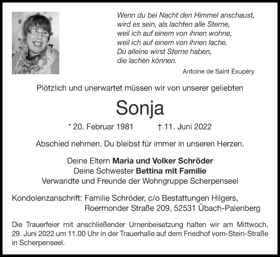 Traueranzeige von Sonja  von Zeitung am Sonntag