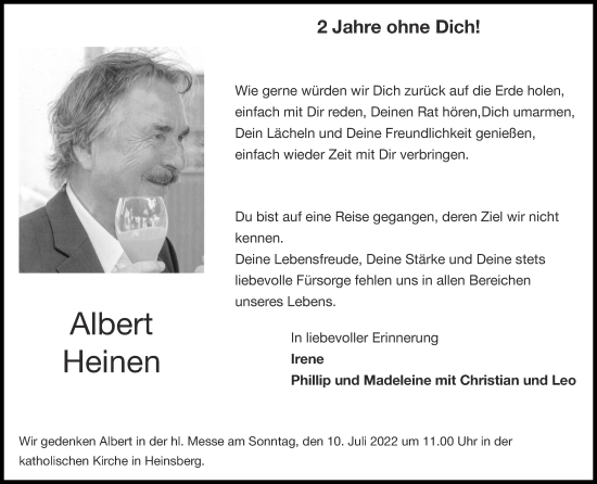 Traueranzeige von Albert Heinen von Zeitung am Sonntag