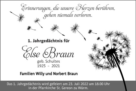 Traueranzeige von Else Braun von Zeitung am Sonntag