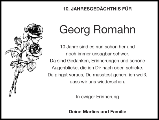 Traueranzeige von Georg Romahn von Zeitung am Sonntag