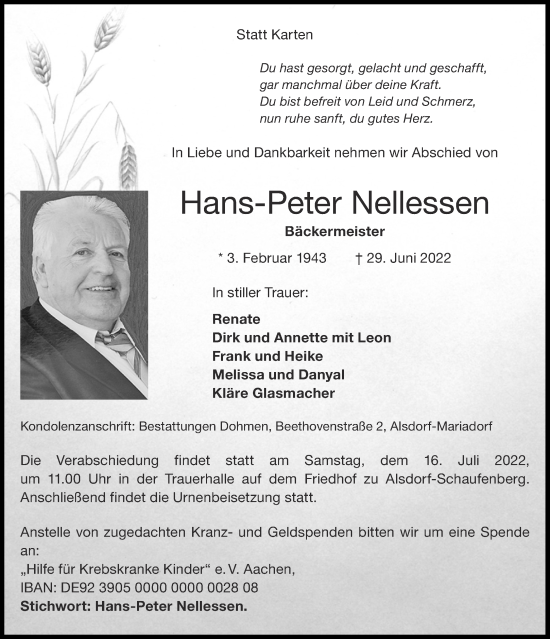 Traueranzeige von Hans-Peter Nellessen von Aachener Zeitung / Aachener Nachrichten