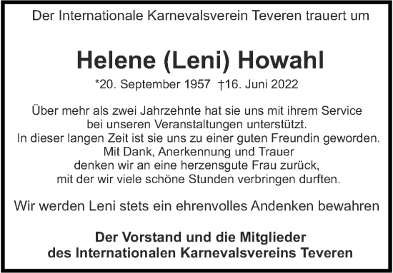 Traueranzeige von Helene Howahl von Zeitung am Sonntag