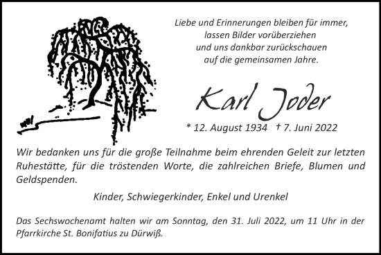 Traueranzeige von Karl Joder von Zeitung am Sonntag