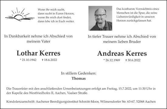Traueranzeige von Lothar Kerres von Aachener Zeitung / Aachener Nachrichten