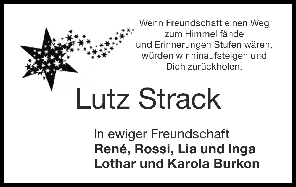  Traueranzeige für Lutz Strack vom 31.07.2022 aus Zeitung am Sonntag