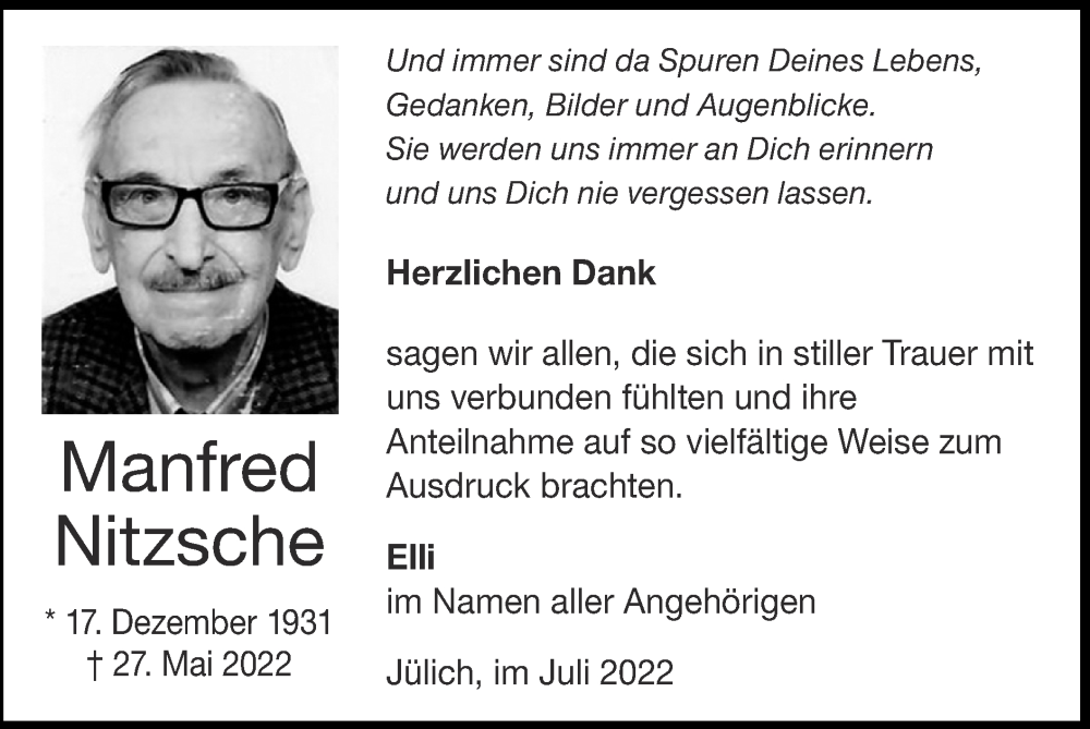 Traueranzeige für Manfred Nitzsche vom 03.07.2022 aus Zeitung am Sonntag