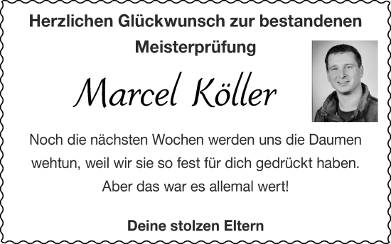 Traueranzeige von Marcel Köller von Zeitung am Sonntag