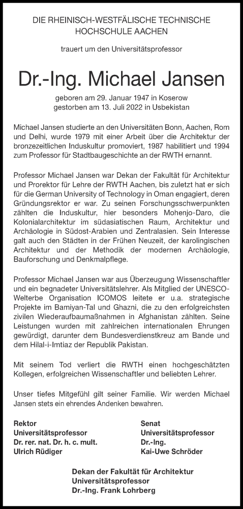  Traueranzeige für Michael Jansen vom 30.07.2022 aus Aachener Zeitung / Aachener Nachrichten
