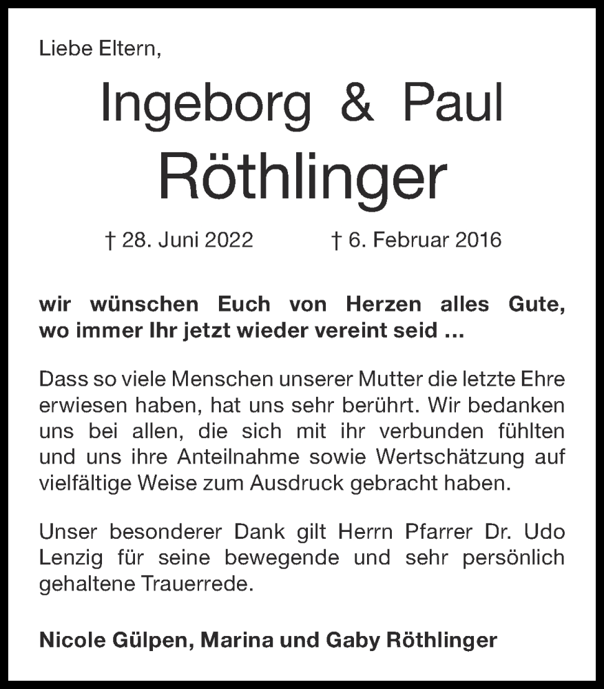  Traueranzeige für Paul Röthlinger vom 24.07.2022 aus Zeitung am Sonntag