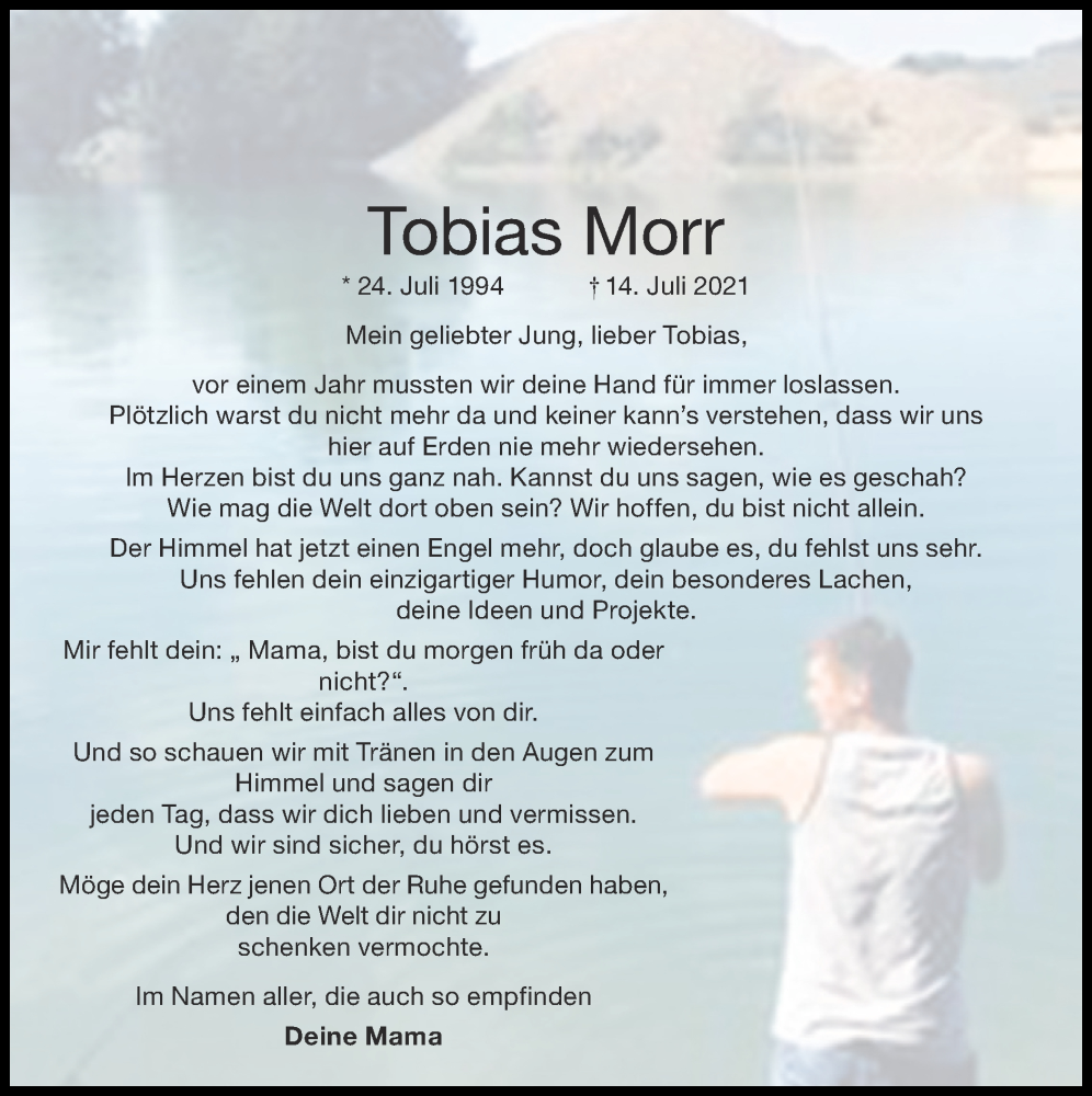  Traueranzeige für Tobias Morr vom 10.07.2022 aus Zeitung am Sonntag