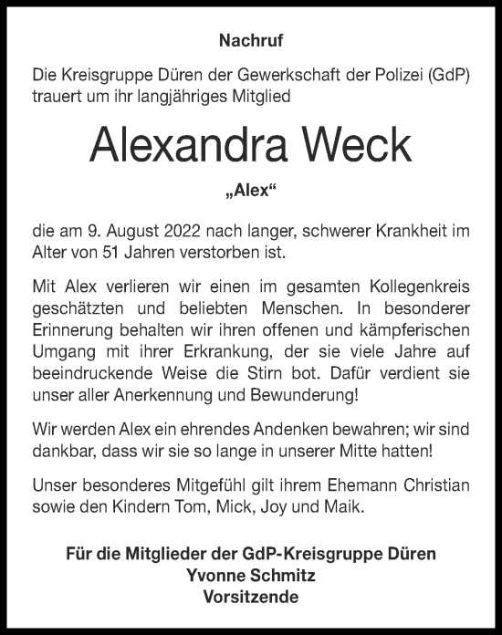 Traueranzeige von Alexandra Weck von Zeitung am Sonntag