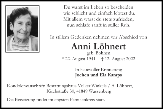 Traueranzeige von Anni Löhnert von Zeitung am Sonntag
