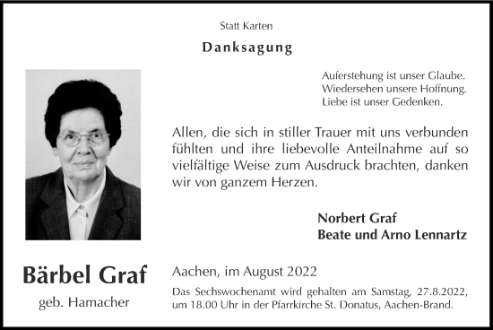 Traueranzeige von Bärbel Graf von Zeitung am Sonntag
