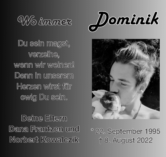 Traueranzeige von Dominik  von Zeitung am Sonntag