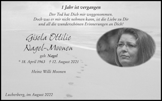 Traueranzeige von Gisela Ottilie Nagel-Moonen von Zeitung am Sonntag