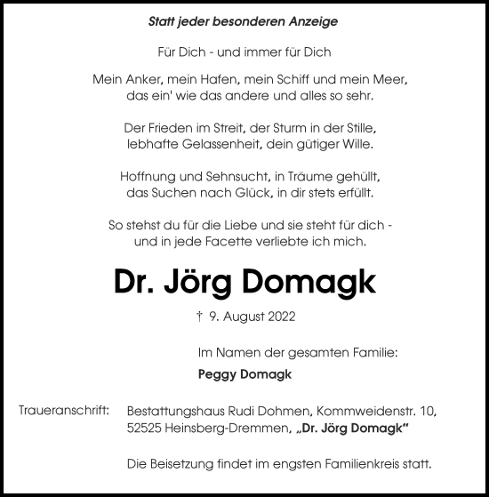 Traueranzeige von Jörg Domagk von Aachener Zeitung / Aachener Nachrichten