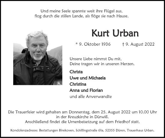 Traueranzeige von Kurt Urban von Zeitung am Sonntag