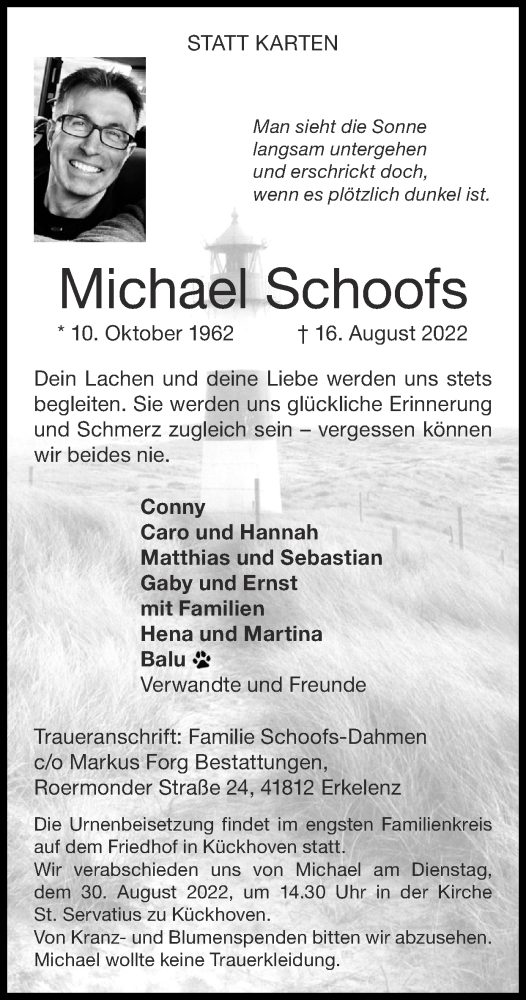 Traueranzeige von Michael Schoofs von Zeitung am Sonntag