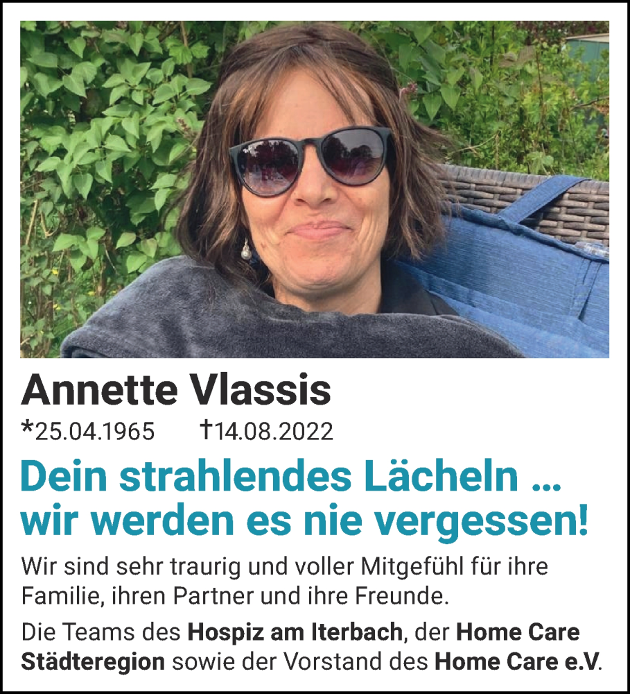  Traueranzeige für Annette Vlassis vom 03.09.2022 aus Aachener Zeitung / Aachener Nachrichten