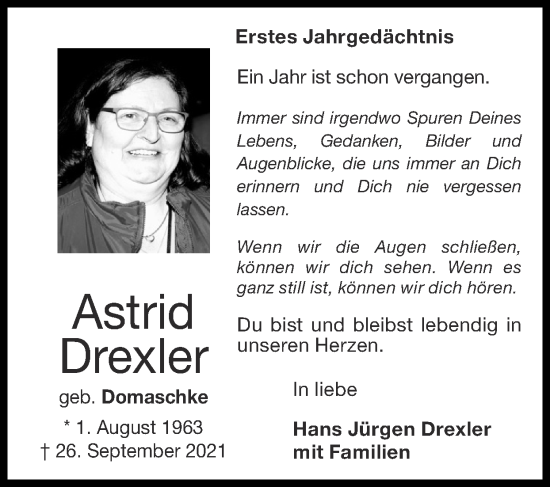 Traueranzeige von Astrid Drexler von Zeitung am Sonntag