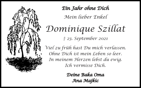 Traueranzeige von Dominique Szillat von Zeitung am Sonntag