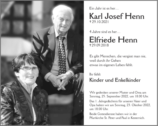 Traueranzeige von Elfriede Henn von Aachener Zeitung / Aachener Nachrichten