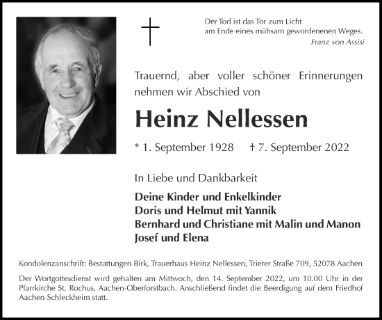 Traueranzeige von Heinz Nellessen von Zeitung am Sonntag