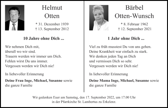 Traueranzeige von Helmut Otten von Zeitung am Sonntag
