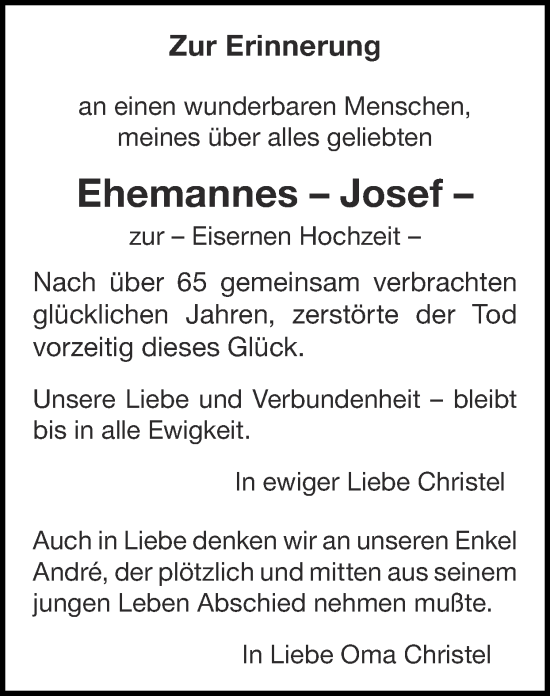Traueranzeige von Josef  von Zeitung am Sonntag
