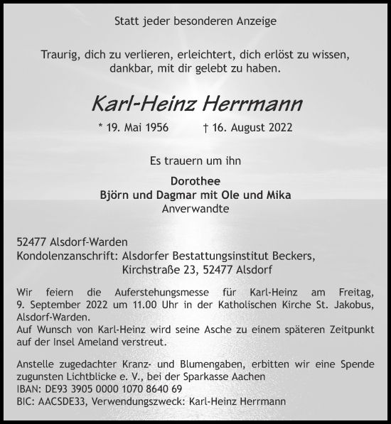 Traueranzeige von Karl-Heinz Herrmann von Zeitung am Sonntag