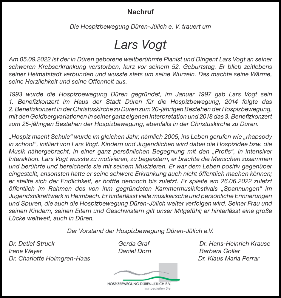  Traueranzeige für Lars Vogt vom 11.09.2022 aus Zeitung am Sonntag