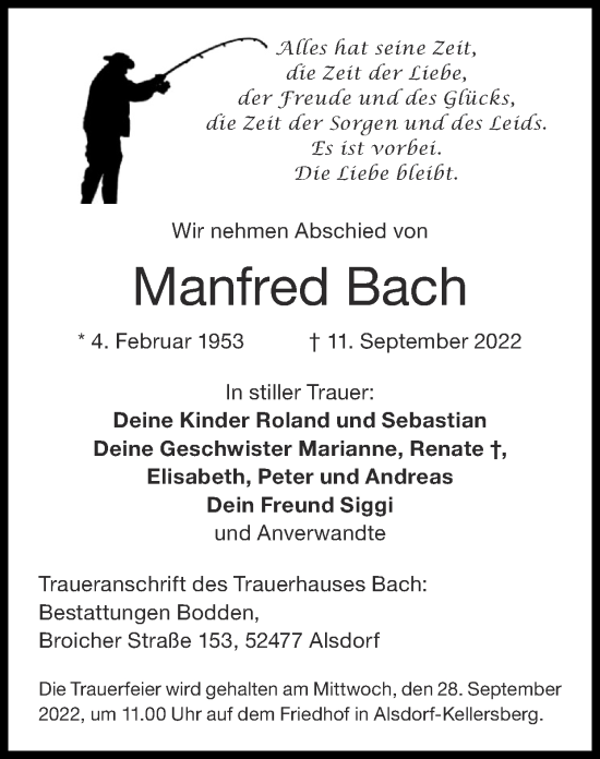 Traueranzeige von Manfred Bach von Zeitung am Sonntag