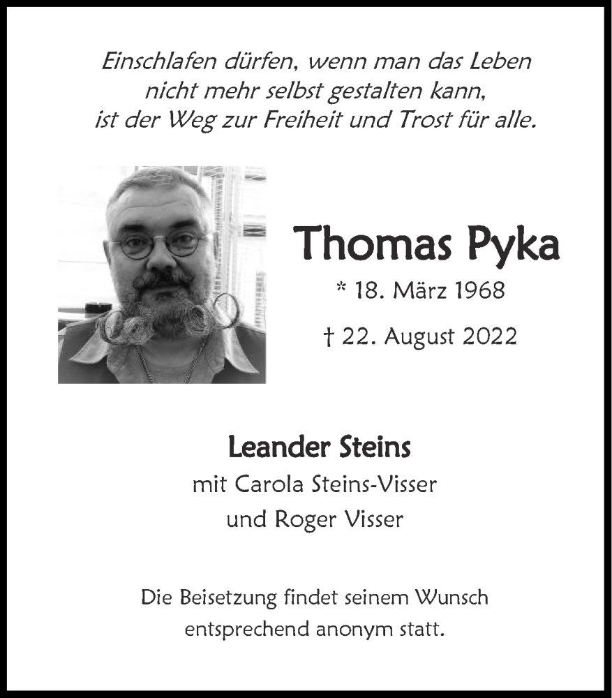 Traueranzeigen von Thomas Pyka Aachen gedenkt