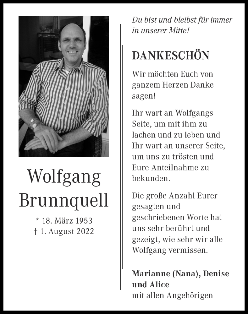  Traueranzeige für Wolfgang Brunnquell vom 18.09.2022 aus Zeitung am Sonntag