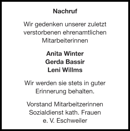 Traueranzeige von Anita Winter von Zeitung am Sonntag