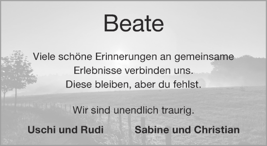 Traueranzeige von Beate  von Aachener Zeitung / Aachener Nachrichten