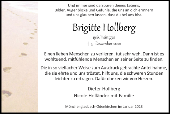 Traueranzeige von Brigitte Hollberg von Zeitung am Sonntag