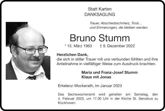 Traueranzeige von Bruno Stumm von Zeitung am Sonntag