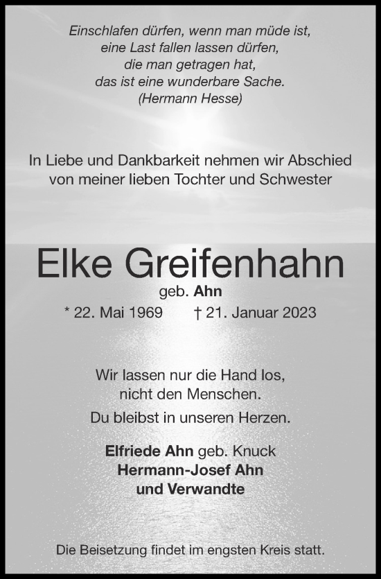 Traueranzeige von Elke Greifenhahn von Zeitung am Sonntag