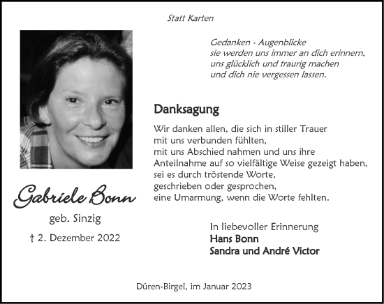 Traueranzeige von Gabriele Bonn von Zeitung am Sonntag