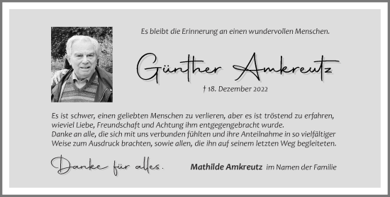 Traueranzeige von Günther Amkreutz von Aachener Zeitung / Aachener Nachrichten