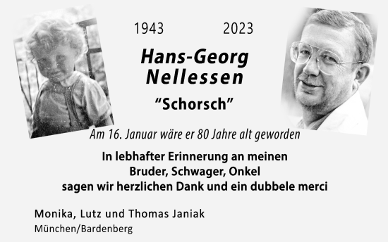 Traueranzeige von Hans-Georg Nellessen von Zeitung am Sonntag