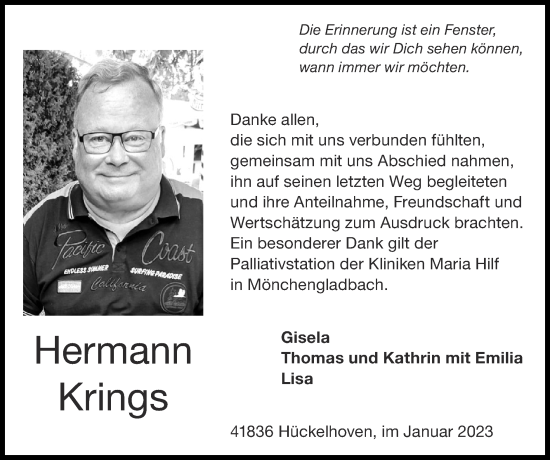 Traueranzeige von Hermann Krings von Zeitung am Sonntag